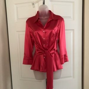Pink button up silk blouse